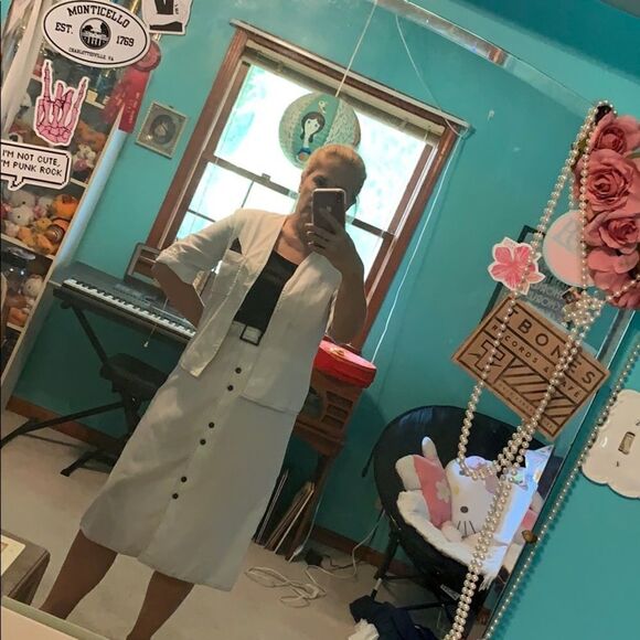 Vtg 70s Caron black & white dress with jacket - Picture 8 of 8